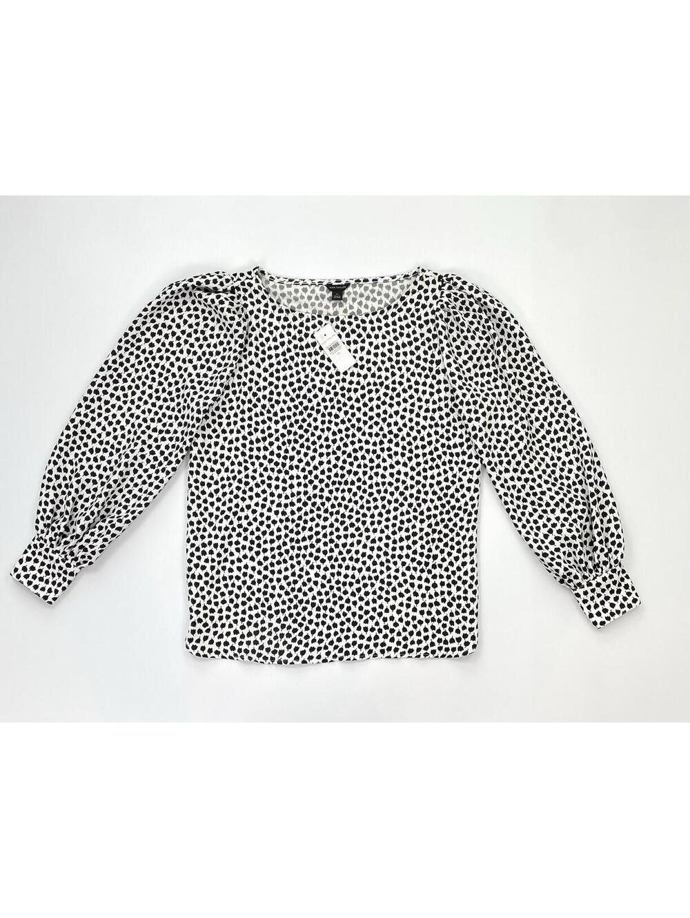 NWT Ann Taylor Black White Tulip Print Puff Sleeve Blouse Top Women’s XS